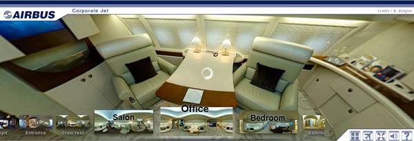 airbus: photo panoramique de l'intérieur d'un airbus transformé en jet privé