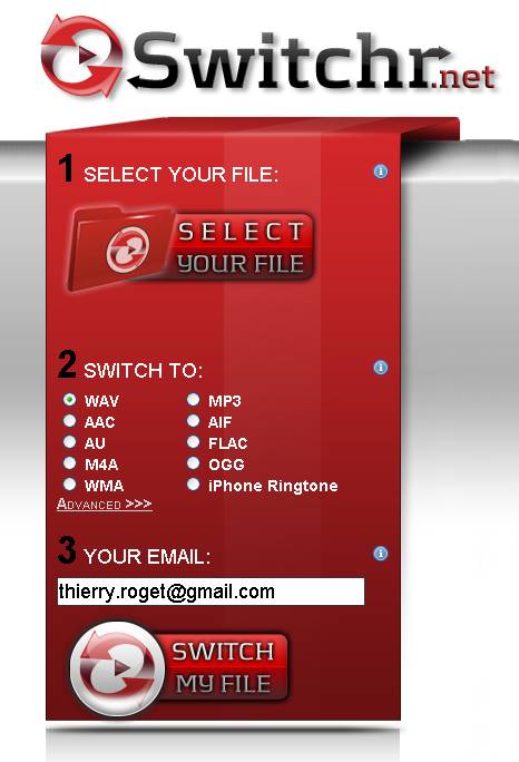 conversion audio en ligne avec switchr.net